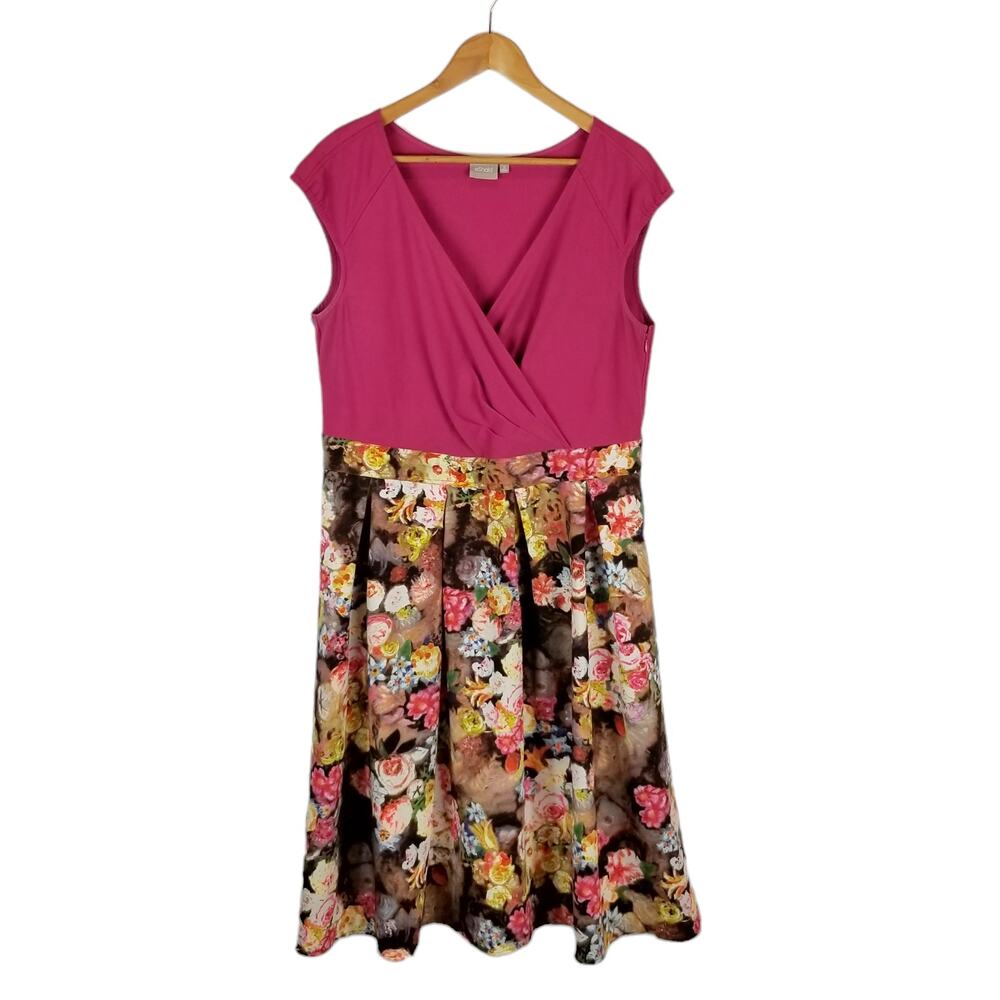 eShakti Sleeveless Pink Floral Fit & Flare Dress Size 18W
